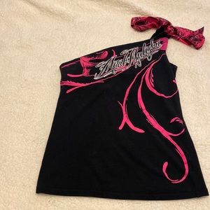 Metal Mulisha- black & hot pink one shoulder top..NWT..size Small